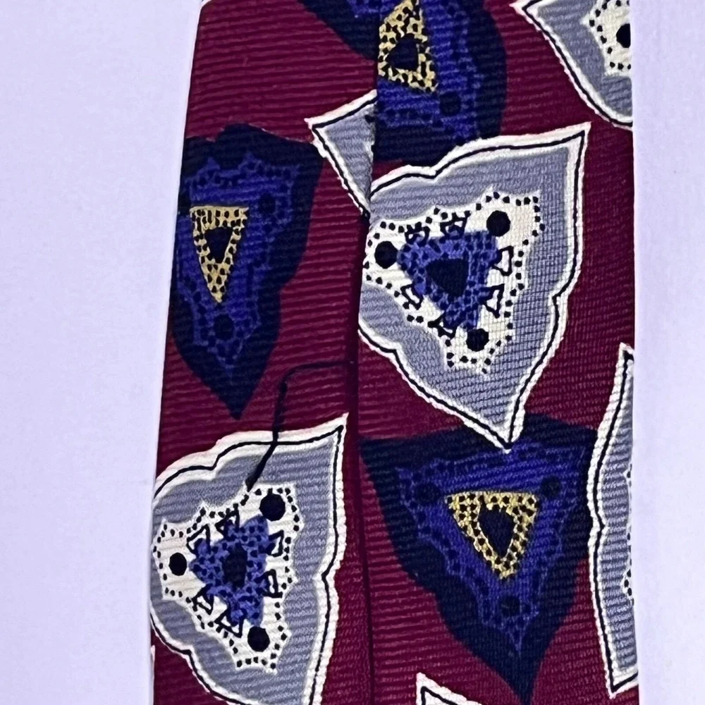 Vintage Mens Jack Wood Ltd. Silk Tie Burgundy/Navy‎ Blue/White